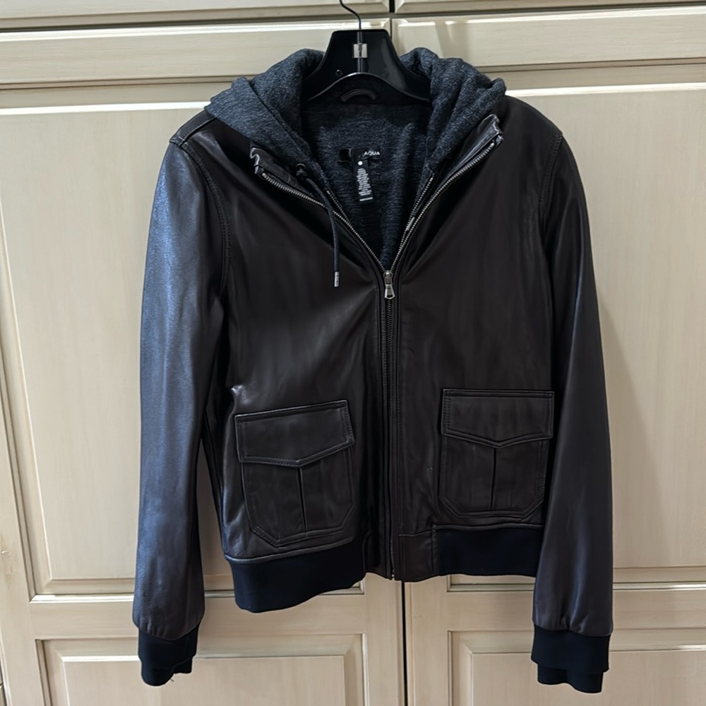Aqua leather jacket with sweater insert